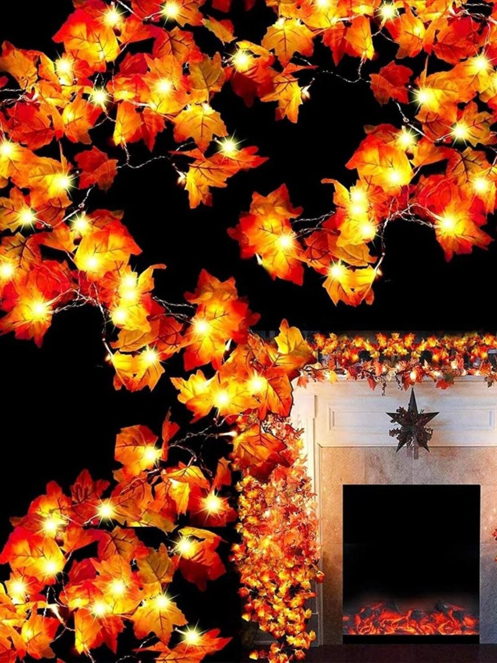6 Pack Fall Garland with Lights Enlarged Maple Leaves 60Ft 120LED